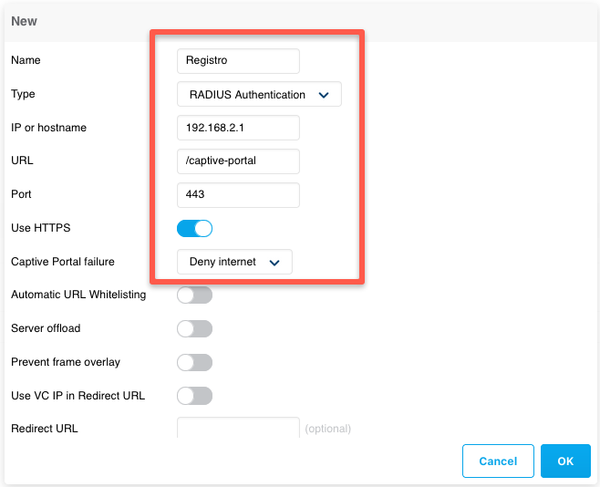 Captive portal externo